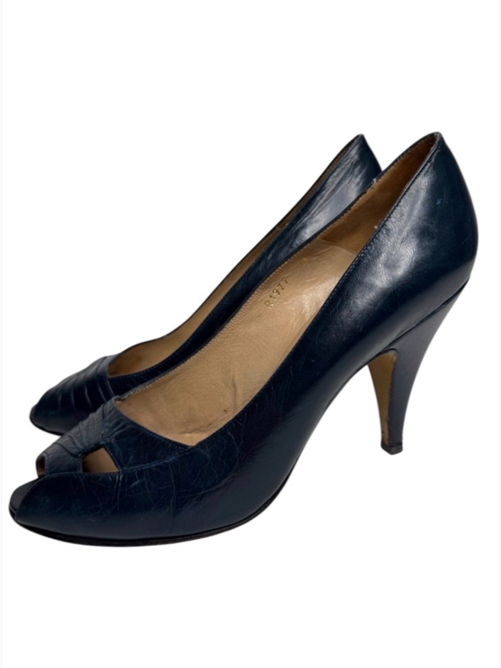 Fancetti French Navy Peep Toe Court Shoes Size US 7.5/EU 38